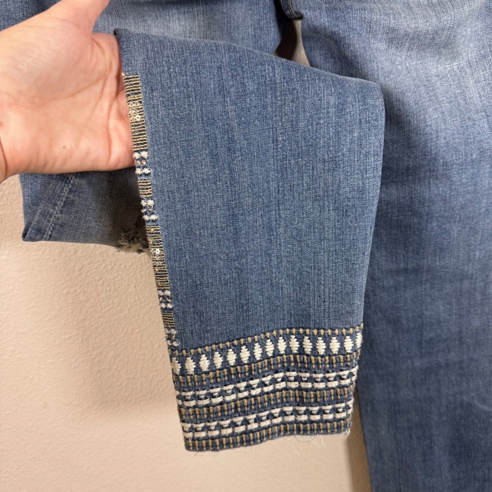Miss Me Mid Rise Skinny Distressed Embroidered Jeans Boho Western Indie 27x27 - Picture 6 of 12